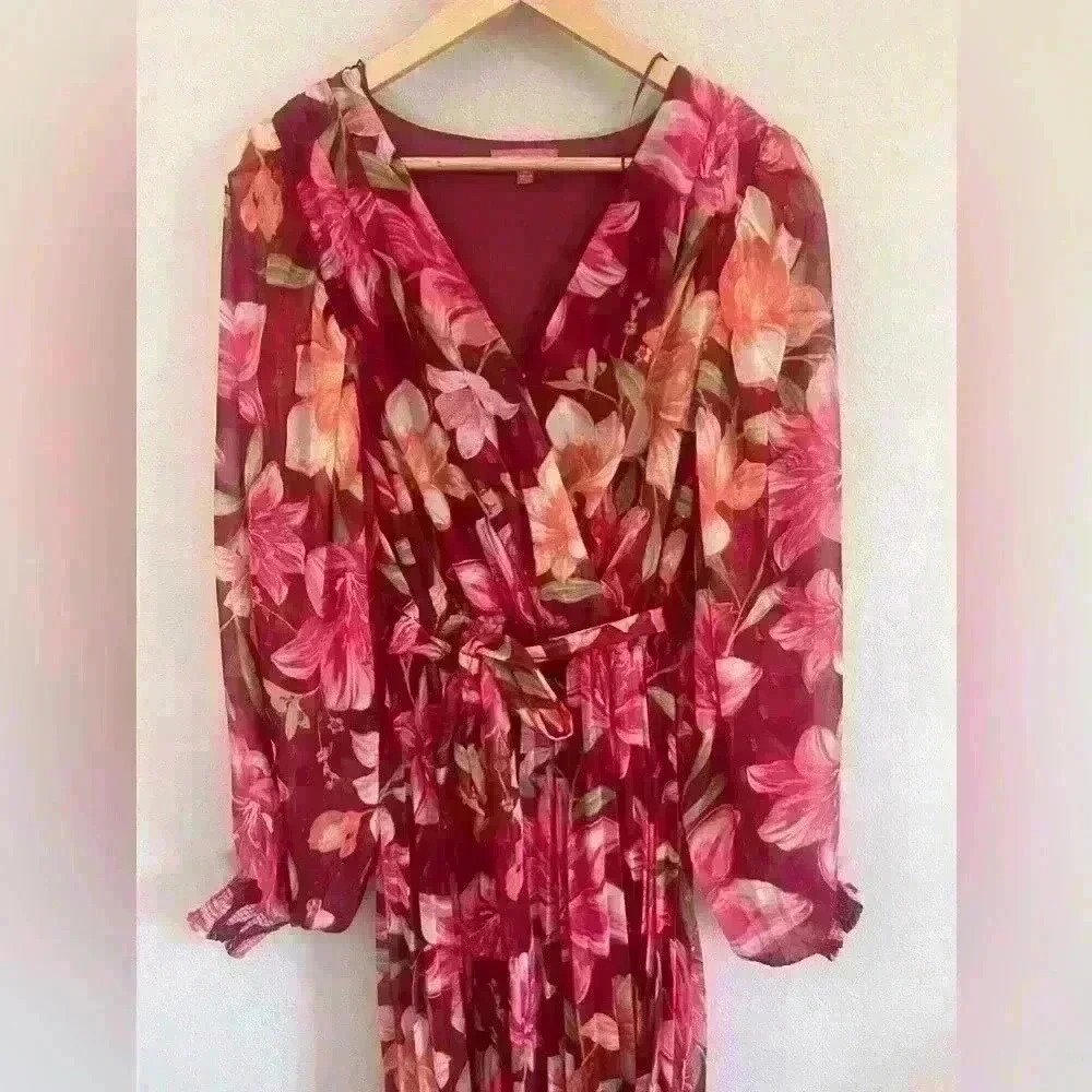 Flying Tomato  SUCH A BETTY FLORAL WOVEN MIDI DRESS SizeMedium Long Sleeve Women - Picture 2 of 11